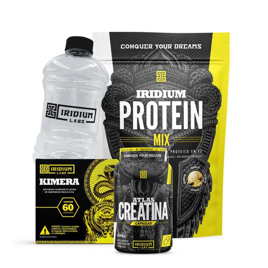 Iridium Labs Whey Protein Mix + Kimera Thermo + Atlas Creatina 60 Cápsulas + Acessório. Baunilha