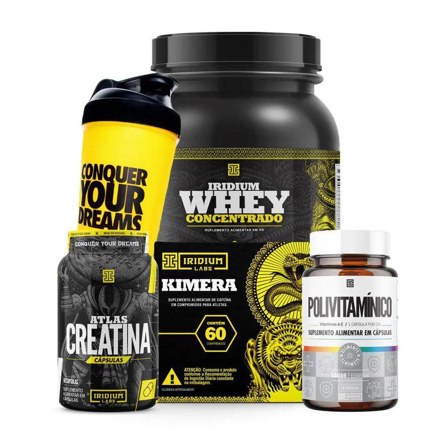 Iridium Labs Whey Protein Concentrado + Creatina Cápsulas 60g + Kimera Thermo + Polivitamínico 30 Cápsulas + Acessório Baunilha