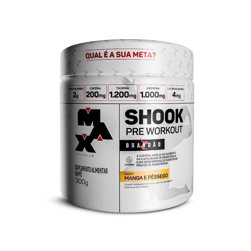 Max Titanium Pré-treino Shook Linha Rafael Brandão Pote 300g Sabor Manga e Pêssego