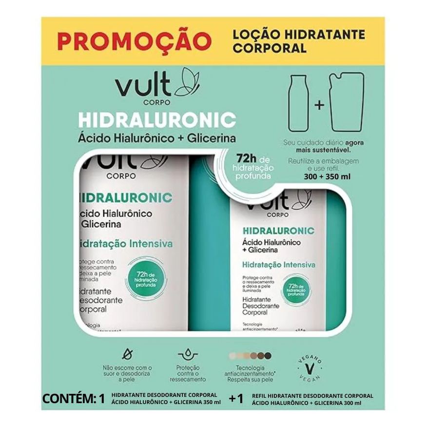 Vult Kit Hidratante Corporal Ácido Hialurônico + Glicerina 350ml + Refil 300ml