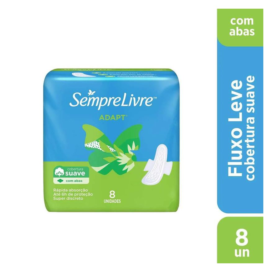Sempre Absorvente Livre Adapt Cobertura Suave Com Abas com 8 unidades