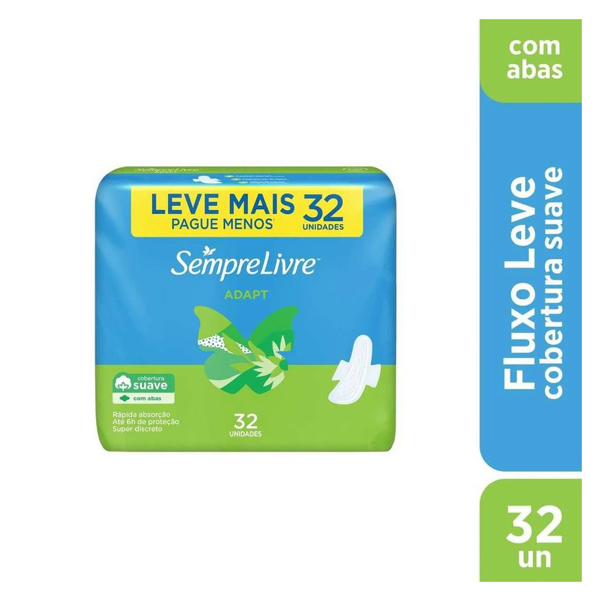 Sempre Absorvente Livre Adapt Cobertura Suave Com Abas com 32 unidades
