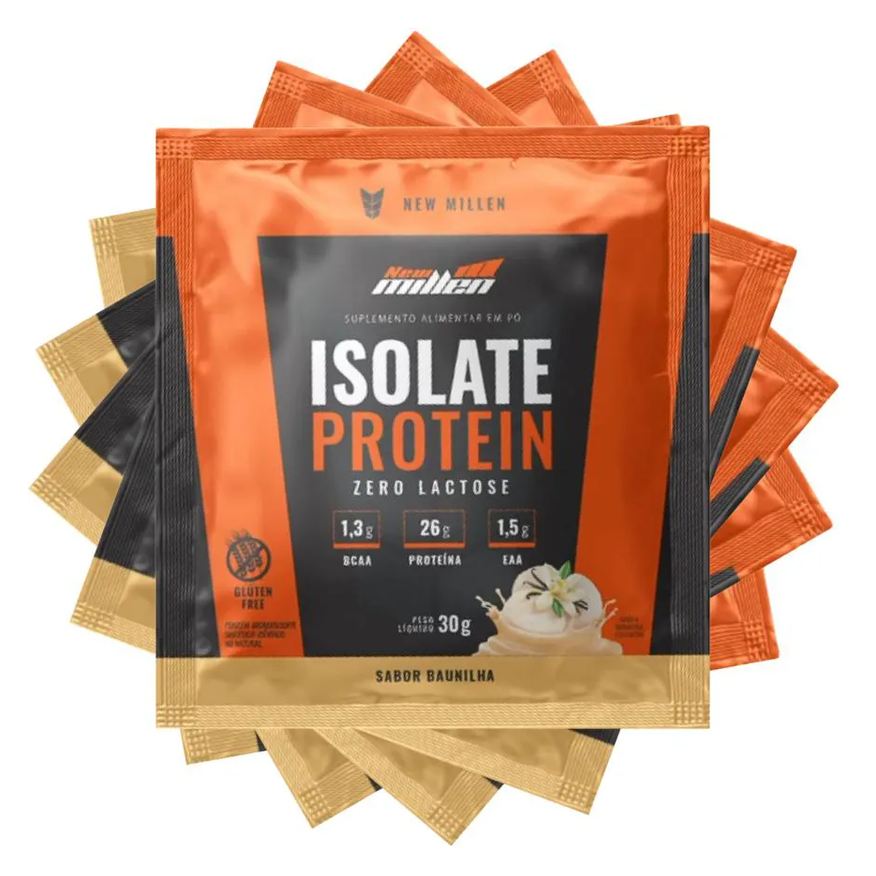 New Millen Kit 5 Unidades Sache Isolate Protein - Origem Bovina 30g - Baunilha - Sem Gluein