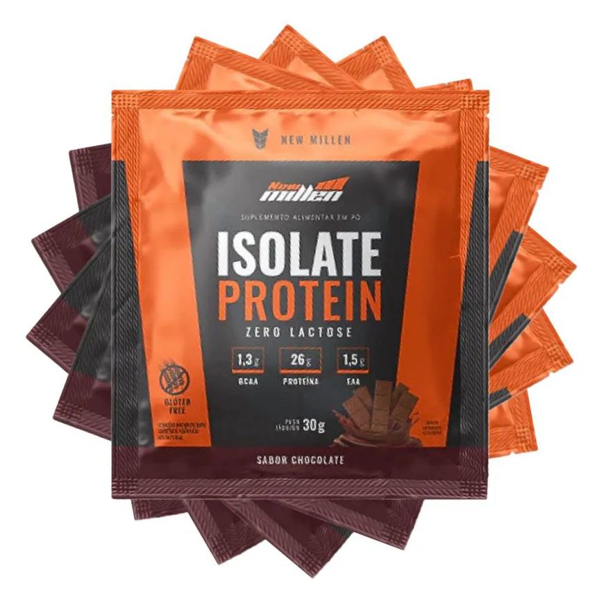 New Millen Kit 5 Unidades Sache Isolate Protein - Origem Bovina 30g - Chocolate - Sem Gluein