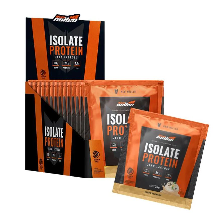 New Millen Sache Isolate Protein - Origem Bovina ( Caixa 15 Saches ) - Baunilha - Sem Gluein