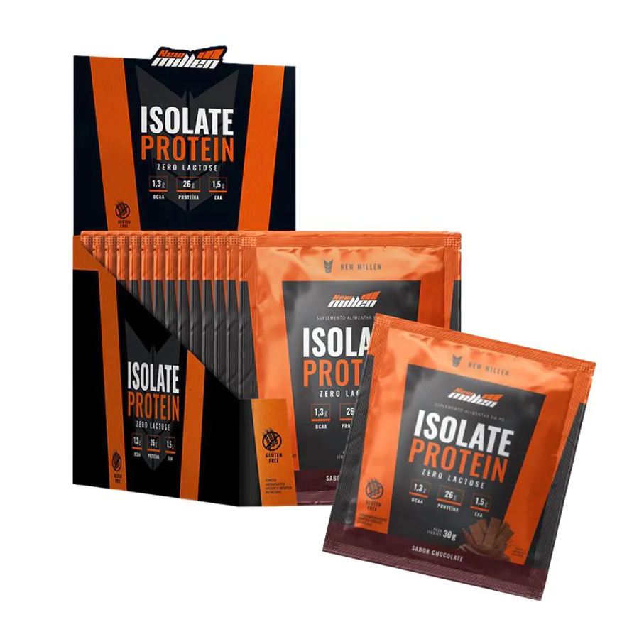 New Millen Sache Isolate Protein - Origem Bovina ( Caixa 15 Saches ) - Chocolate - Sem Gluein