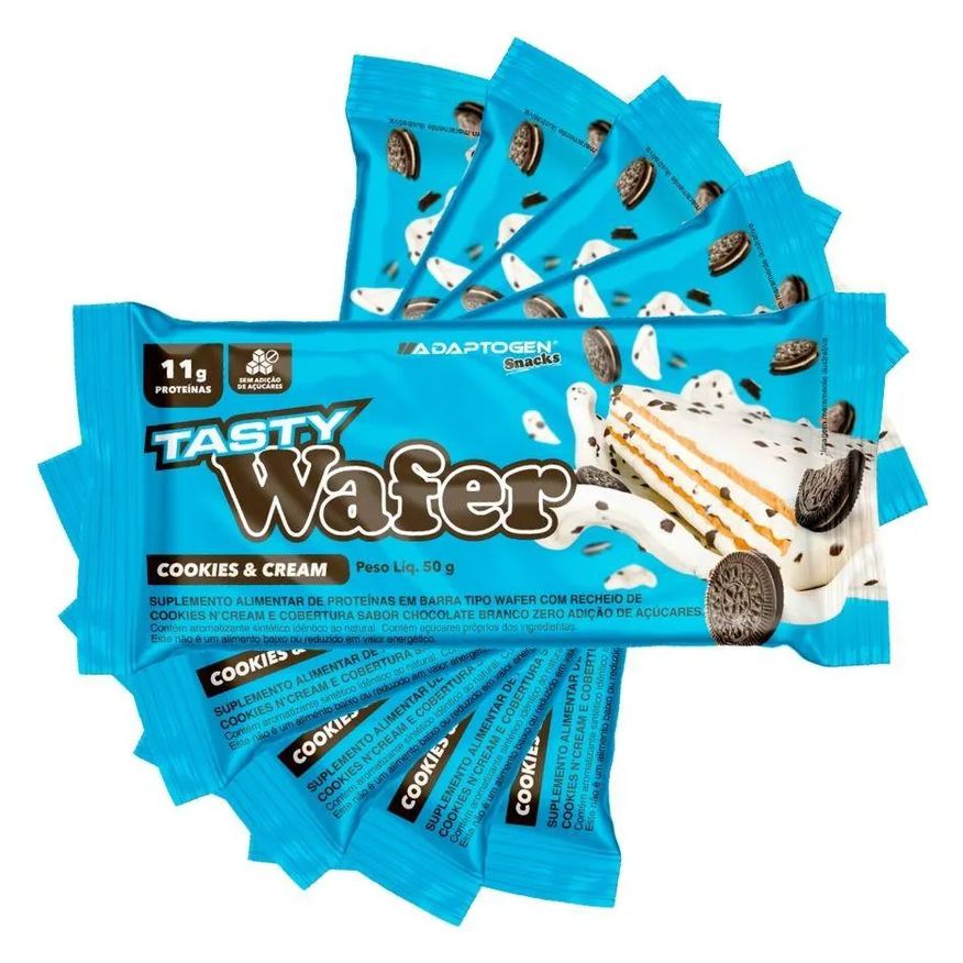 Adaptogen Tasty Wafer Snacks 50g Kit 5 Unidades - Cookies e Cream - Sem Ad Açucar