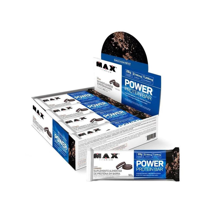 Max Titanium Power Protein Bar Caixa com 8 unidades (720g) - Sabor: Cookies
