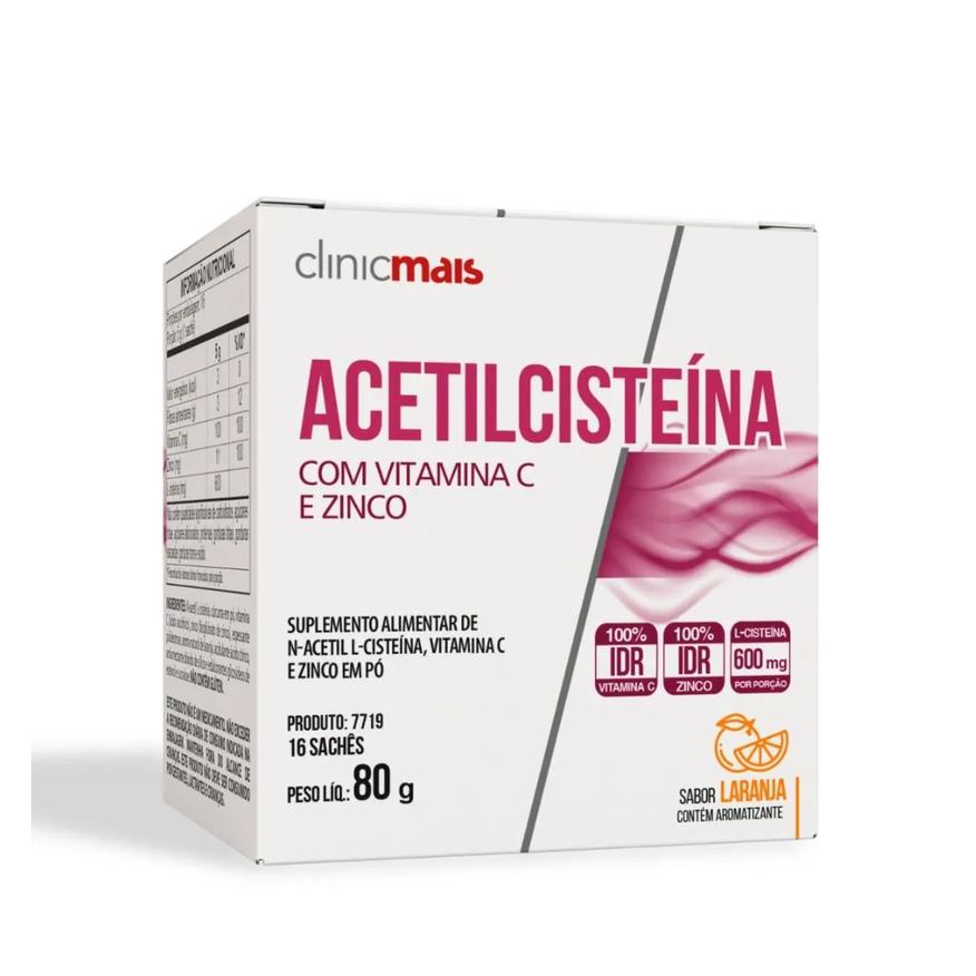 Clinic Mais N - Acetilcisteína Nac 16 Sachês 5g Sabor Laranja Clinicmais