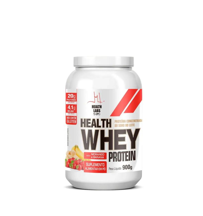 Health Labs Health Whey Protein 900g - Sabor Morango e Banana - Original