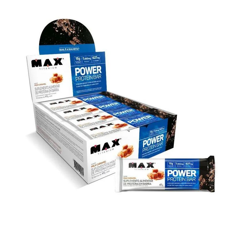 Max Titanium Power Protein Bar Caixa com 12 Unidades (492g) - Sabor: Milk Caramel