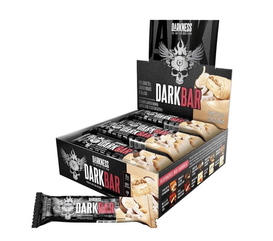 Darkness Dark Bar Caixa 8 unidades (720g) - Nova Embalagem - Sabor: Creme de Coco c/ Castanha
