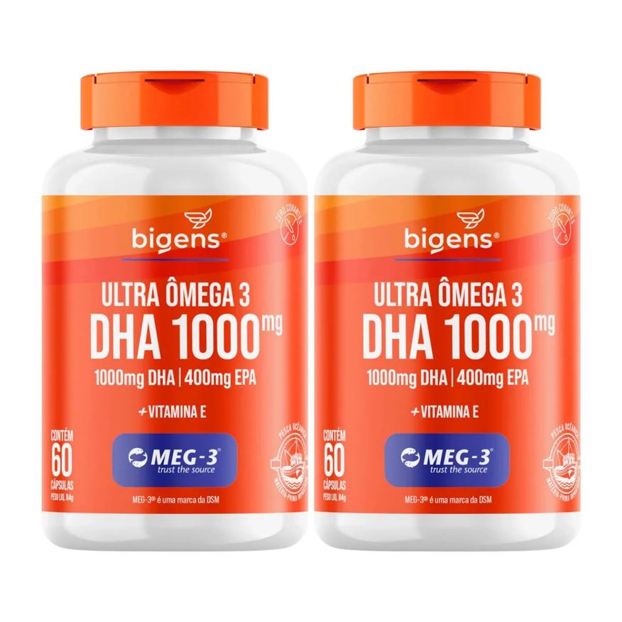 Bigens 2x Ultra Ômega 3 Dha 1000 Epa 400mg Meg3 60 Capsulas sem Sabor
