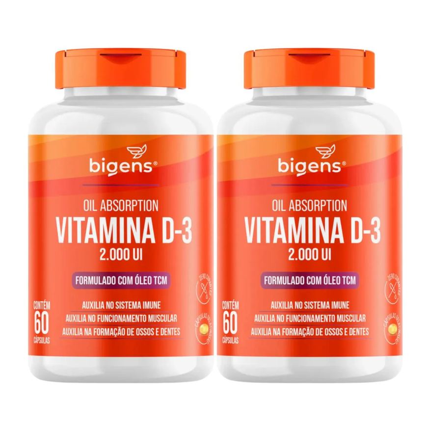 BIGENS 2X VITAMINA D3 2000UI COM TCM 400mg 60 CAPSULAS SEM Sabor