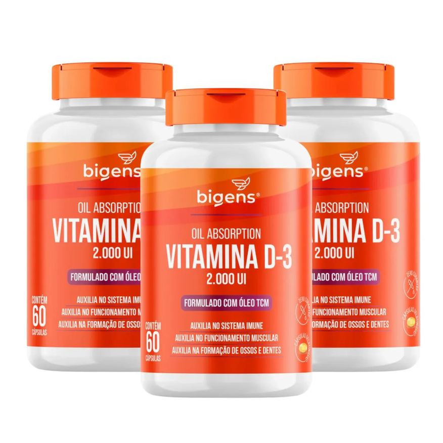 BIGENS 3X VITAMINA D3 2000UI COM TCM 400mg 60 CAPSULAS SEM Sabor