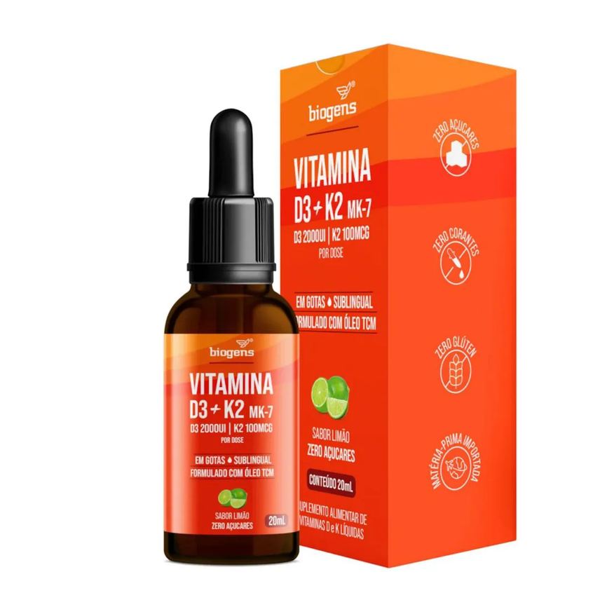 Bigens Vitamina D3 2000ui + K2 Mk7 100mcg Limão 20ml