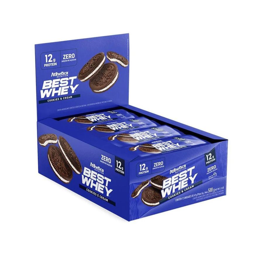 Atlhetica Nutrition Best Whey Bar 744g (display 12 unidades de 62g) - Sabor: Cookies e Cream (588g)