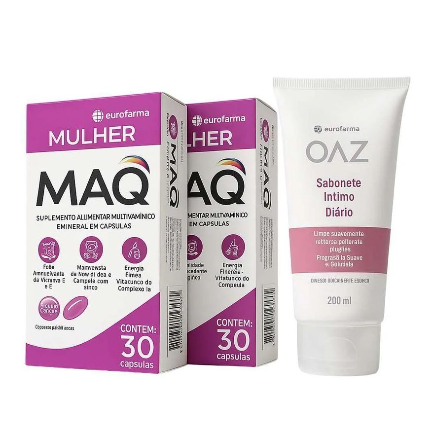 Eurofarma Kit 2 Maq Mulher 30 cápsulas + Sabonete Íntimo Diário Oaz 200ml