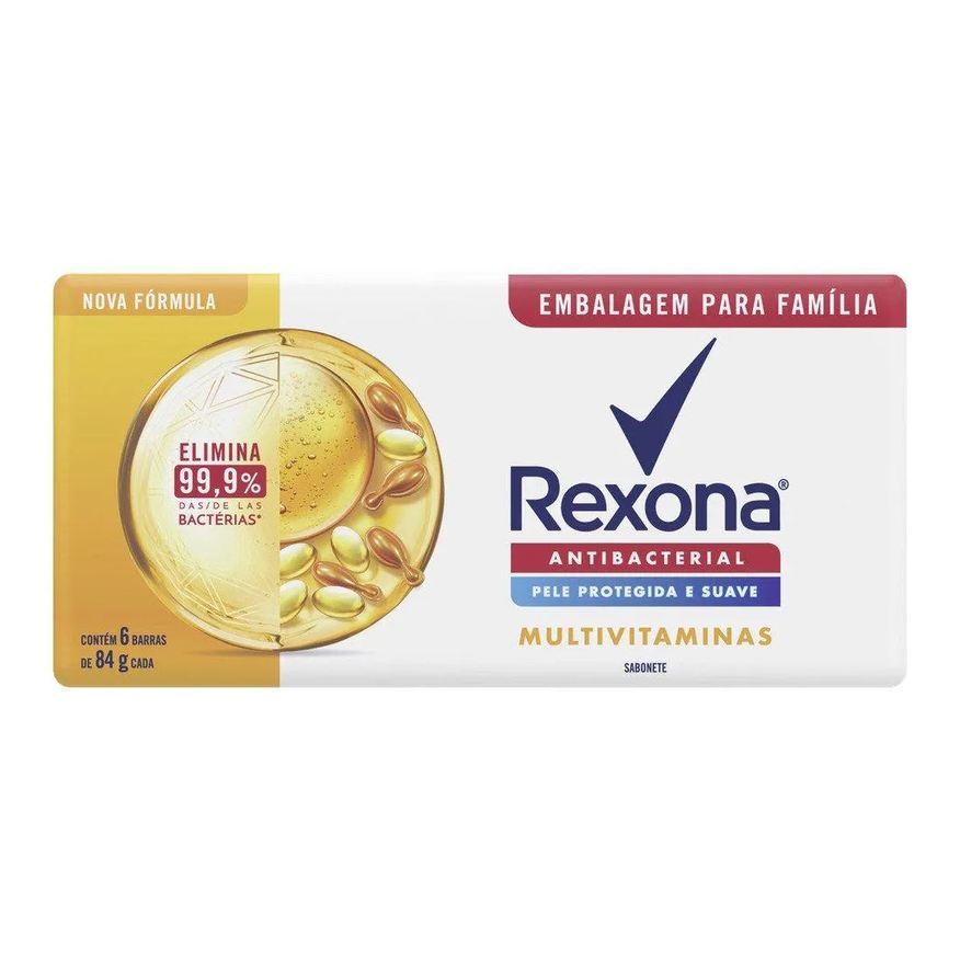 Rexona Sabonete Antibacterial Multivitaminas 84g - Embalagem com 6 unidades