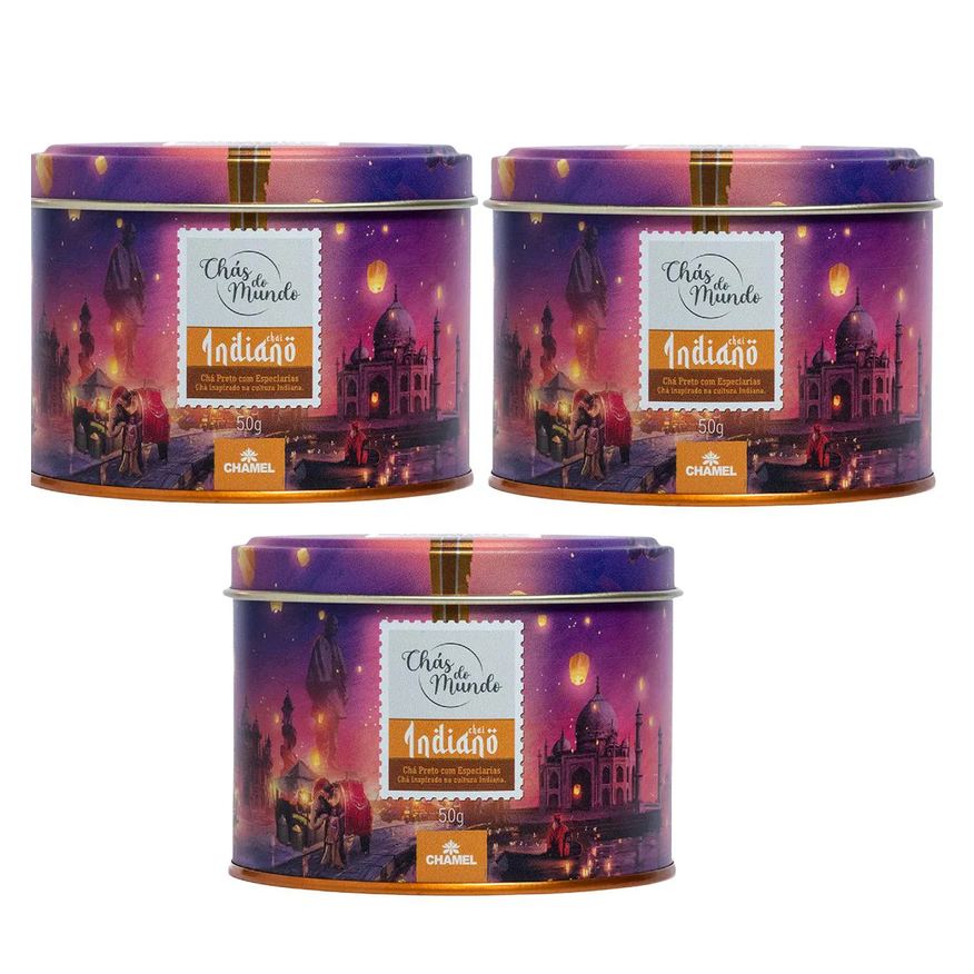 Chamel Kit 03 Chás do Mundo Pouch Chá Indiano Lata 50g