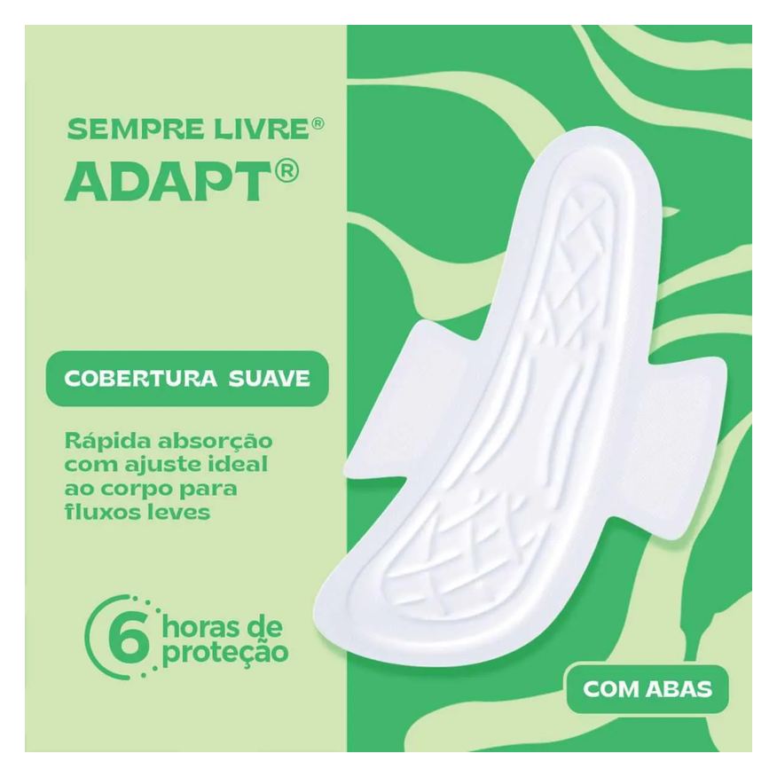 Sempre Absorvente Livre Adapt Cobertura Suave Com Abas com 8 unidades