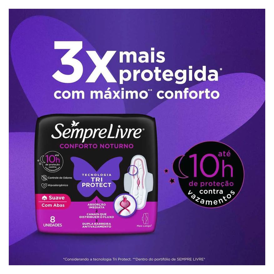 Sempre Absorvente Livre Conforto Noturno Cobertura Suave Com Abas com 16 unidades