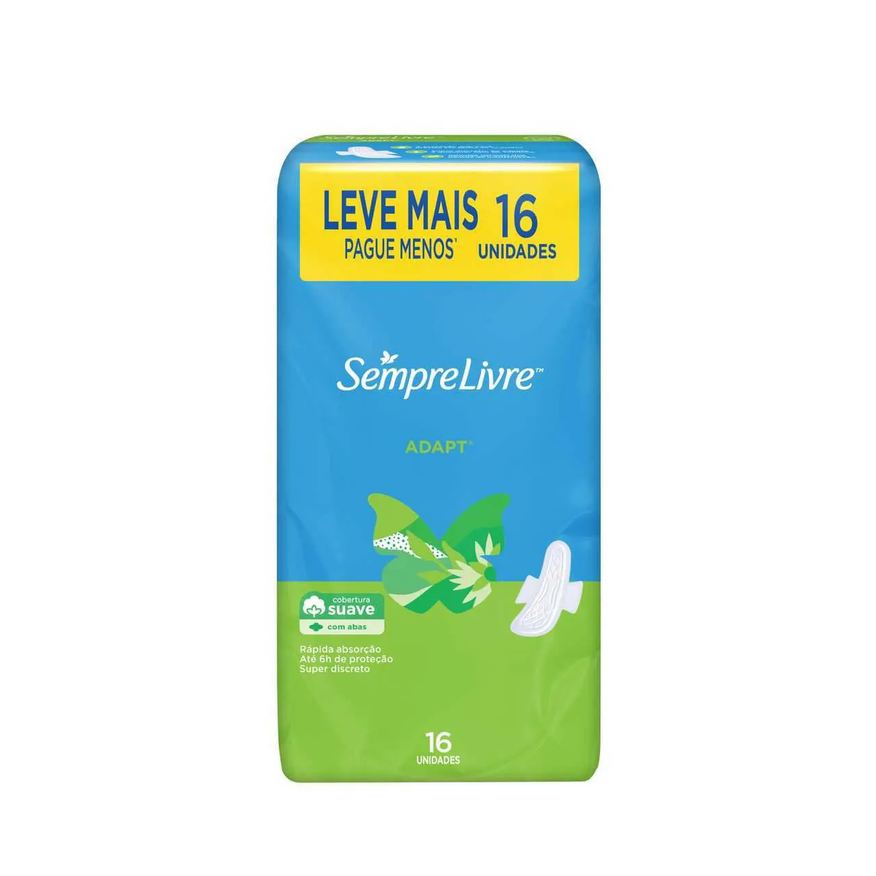 Sempre Absorvente Livre Adapt Cobertura Suave Com Abas com 16 unidades