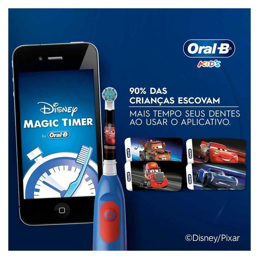 Oral-B Escova de Dente Elétrica Infantil Macia 3+ Anos Disney Pixar Carros com 1 unidade + 2 pilhas AA