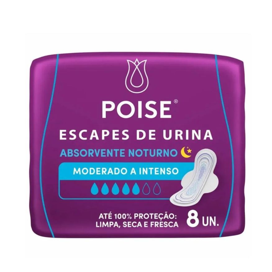 Poise Absorvente com Abas Noturno Fluxo Moderado/intenso com 8 unidades