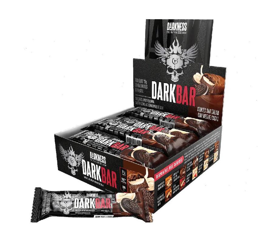 Darkness Dark Bar Caixa 8 unidades (720g) - Nova Embalagem - Sabor: Cookies And Cream com Nibs de Cacau