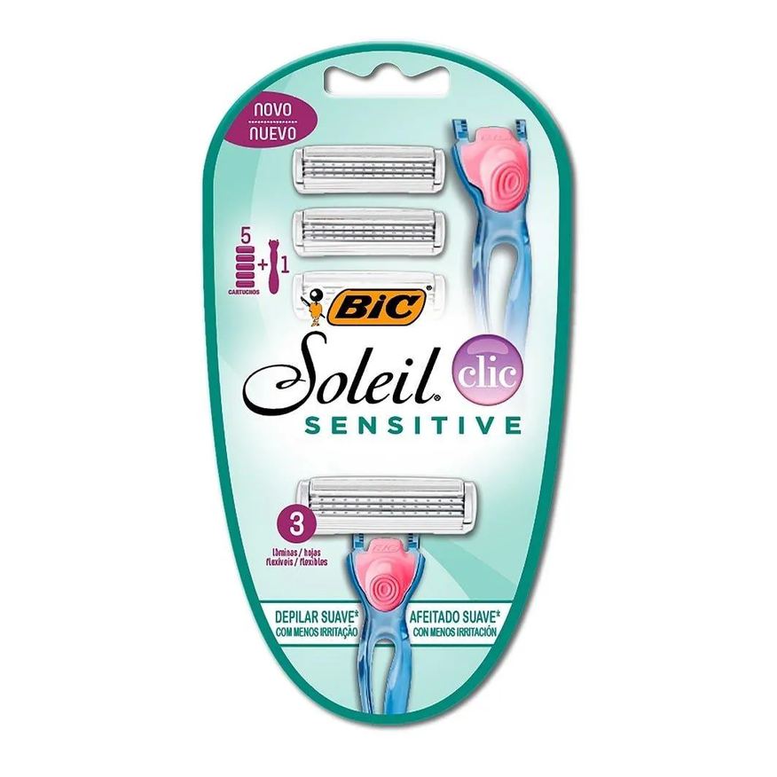 Bic Aparelho de Barbear Soleil Sensitive Click 3Lâmina Flexível + 5 Cargas
