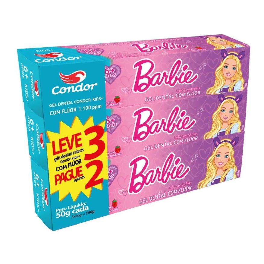 Condor Creme Dental Kids Barbie 50g Embalagem com 3 unidades