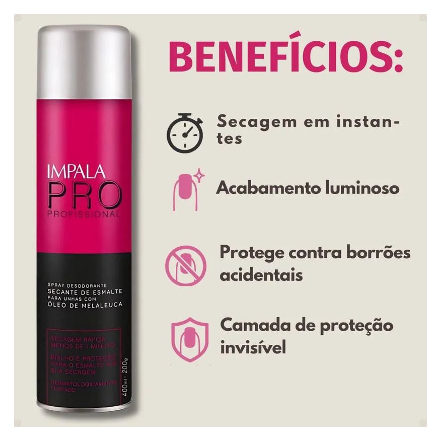Secante Spray de Esmalte para Unhas com Óleo de Melaleuca Impala Pro 400ml