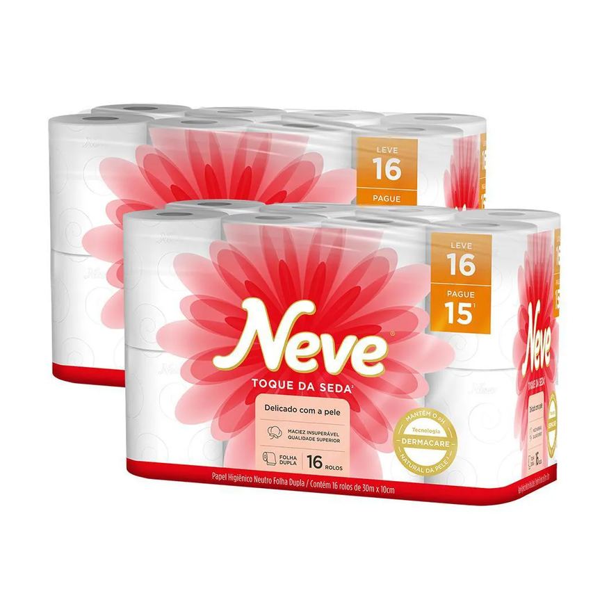 Seda Kit 2 Papel Higiênico Neve Toque de Folha Dupla 16un Cada