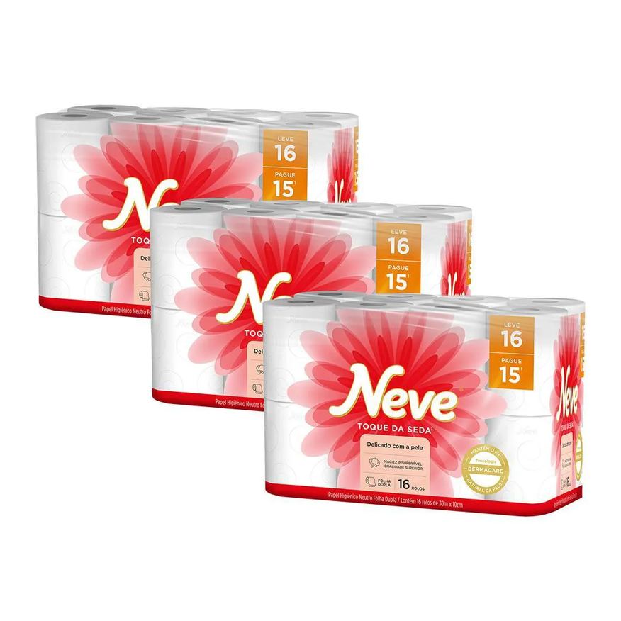 Seda Kit 3 Papel Higiênico Neve Toque de Folha Dupla 16un Cada