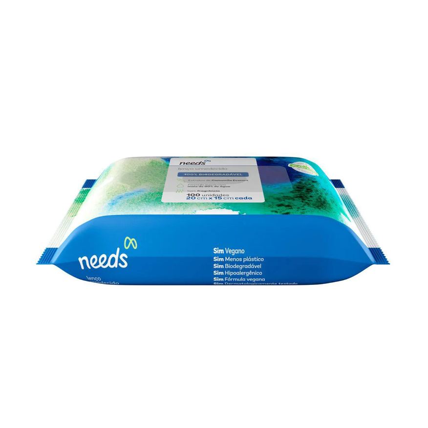 Needs Lenço Umedecido Biodegradável 100 Unidades