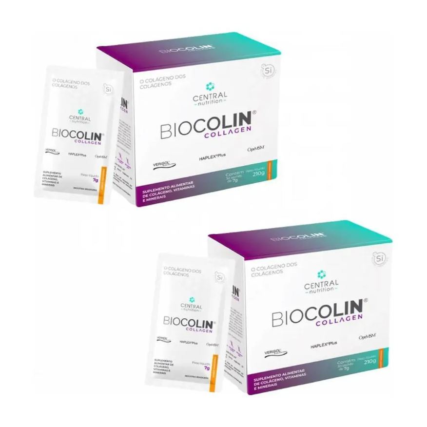 Central Nutrition Kit com 2 Biocolin Collagen Colágeno 7g 30 Sachês Tangerina