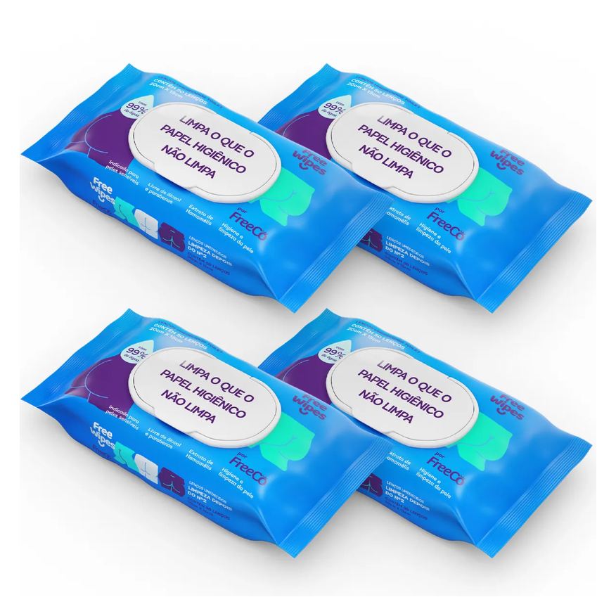 Umedecido Lenço Toilet Free Wipes 4 Unidades
