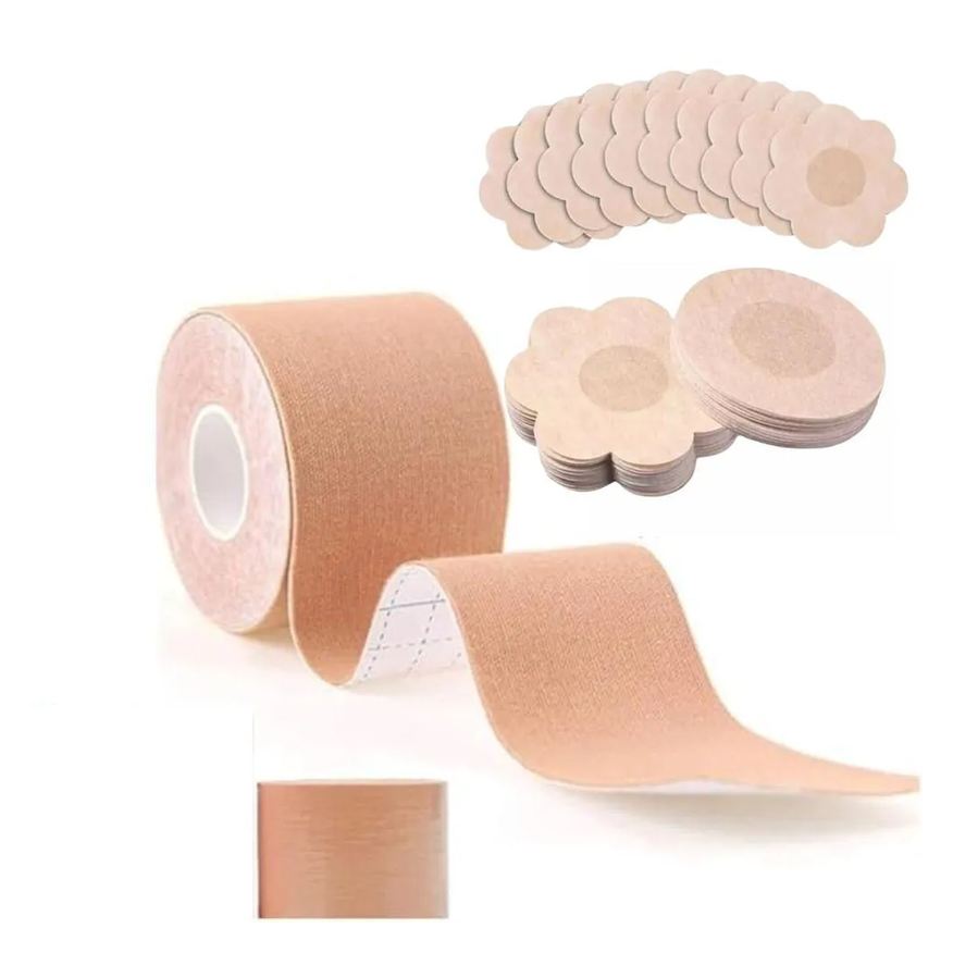 Dark Kit Sutiã Adesivo Fita Levanta Peito Seios Mamas Fita Boob Up 5 Metros e 10 Protetor Tapa Mamilo