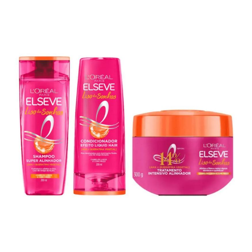 Elseve Kit Liso dos Sonhos Shamp + Condic 200ml + Mascara