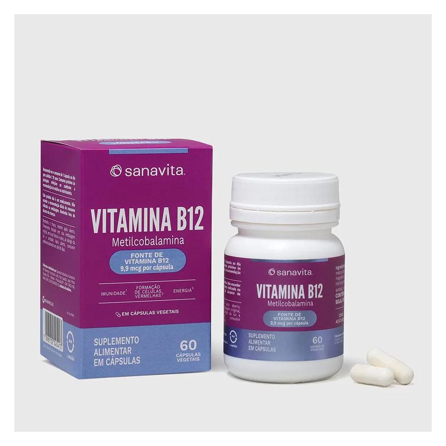 Sanavita Vitamina B12 em cápsulas Metilcobalamina. Frasco 60 cápsulas