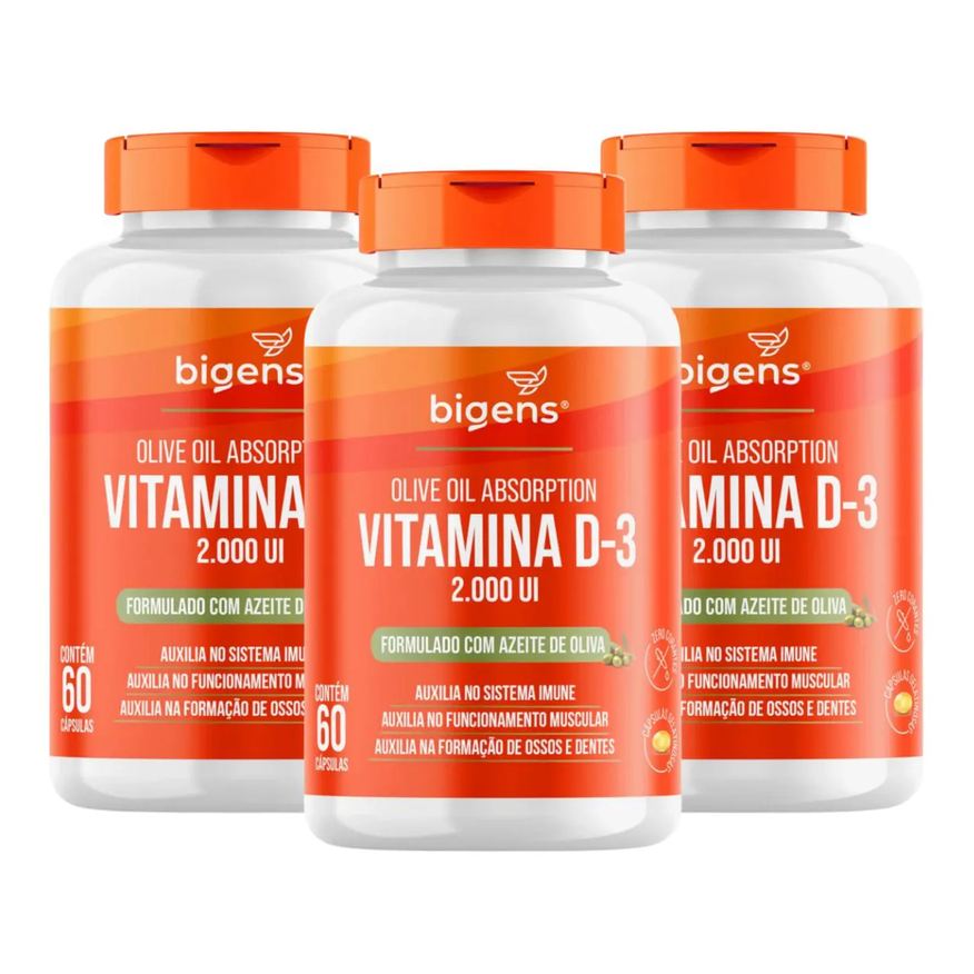 BIGENS 3X VITAMINA D3 2000UI ÓLEO DE OLIVA 60 CAPSULAS SEM Sabor