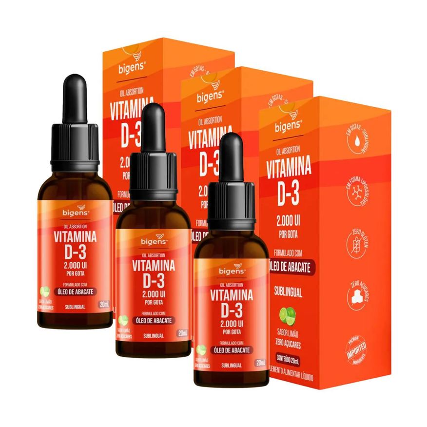 BIGENS 3X VITAMINA D3 2000UI ÓLEO DE ABACATE LIMãO 20ml
