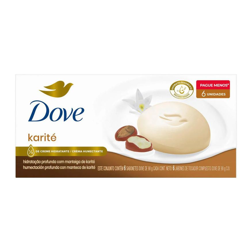 Dove Kit Sabonete em Barra Karité e Baunilha 90g 6 unidades