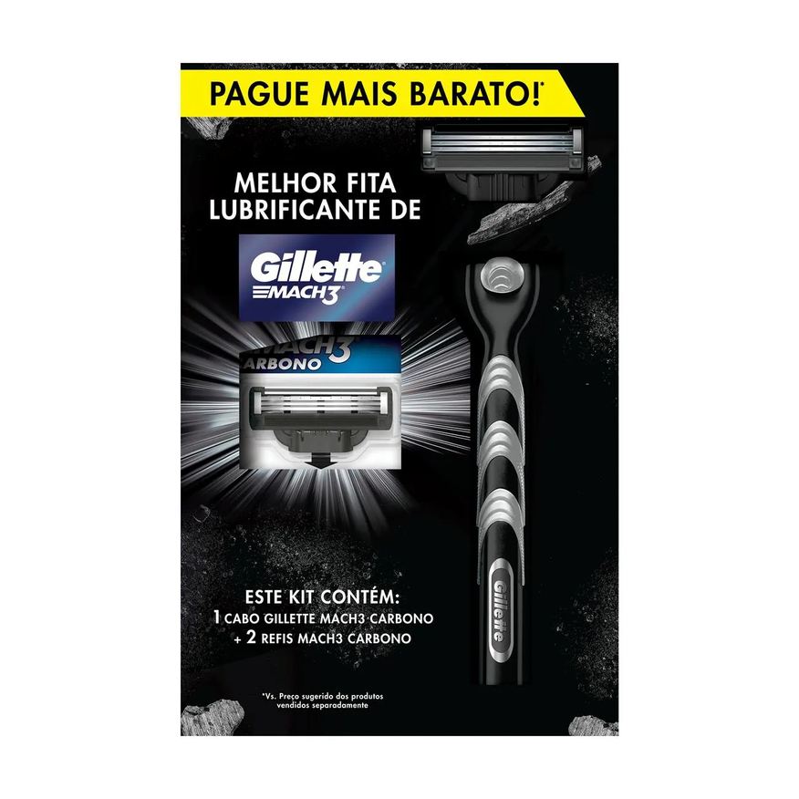 Gillette Kit Aparelho de Barbear Descartável Rosto Mach3 Carbono + 1 Refil