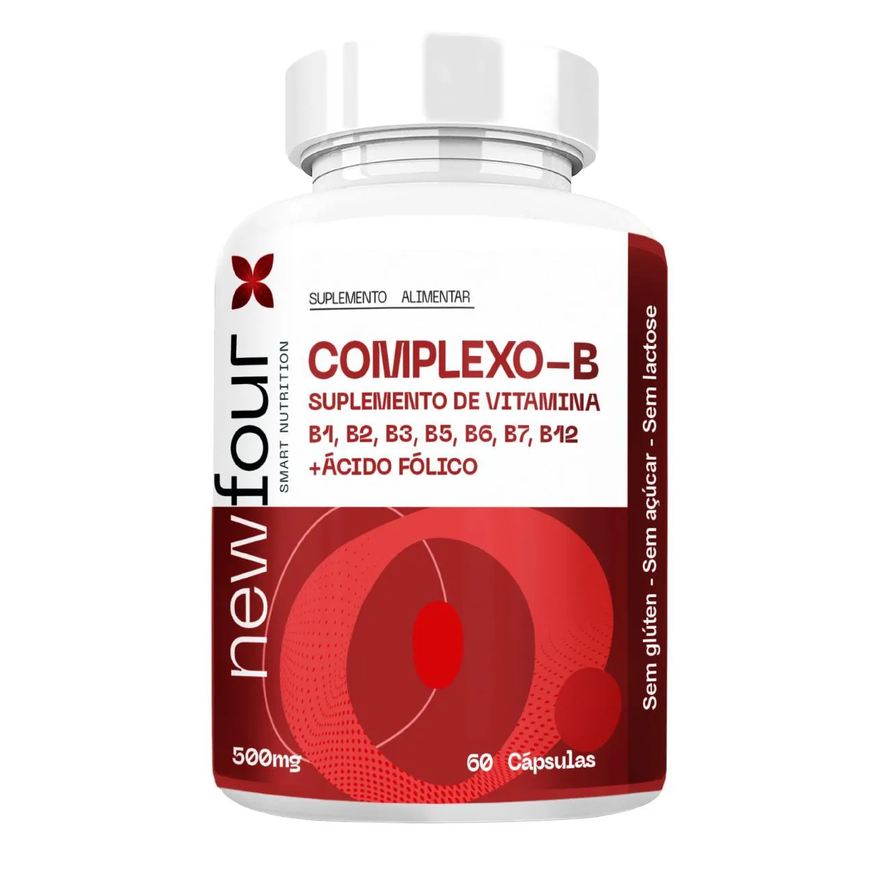 New Four Complexo - B Suplemento de Vitamina B1, B2, B3, B5, B6, B7, B12 + Ácido Fólico 60 cápsulas