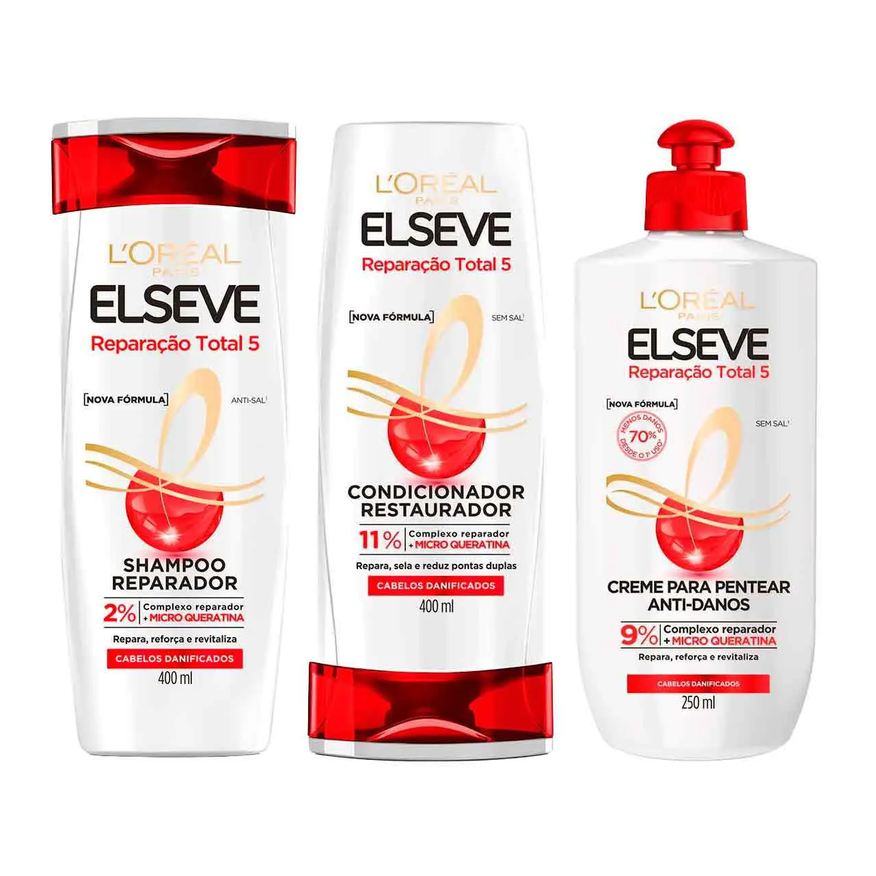 L'Oréal Paris Kit Elseve Reparação Total 5 Condicionador + Shampoo + Creme de Pentear
