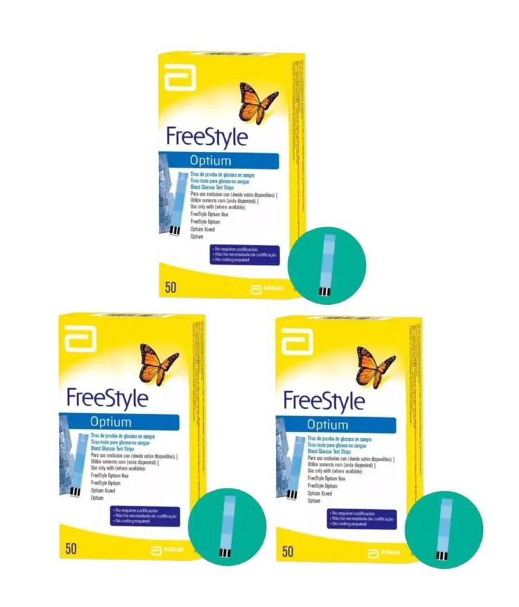 Abbott Kit 3 Tiras de Glicose Freestyle Optium Controle 50 unidades