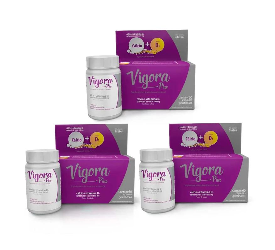 Vigora Kit 3 Plus Mulher Cálcio Calcium +vit D3 C/ 60 cápsulas