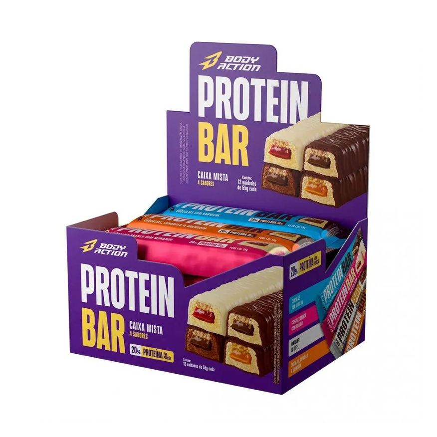 Body Action Protein Bar (display 12 Unid 55g) - Sabor: Caixa Mista (4 Sabores)